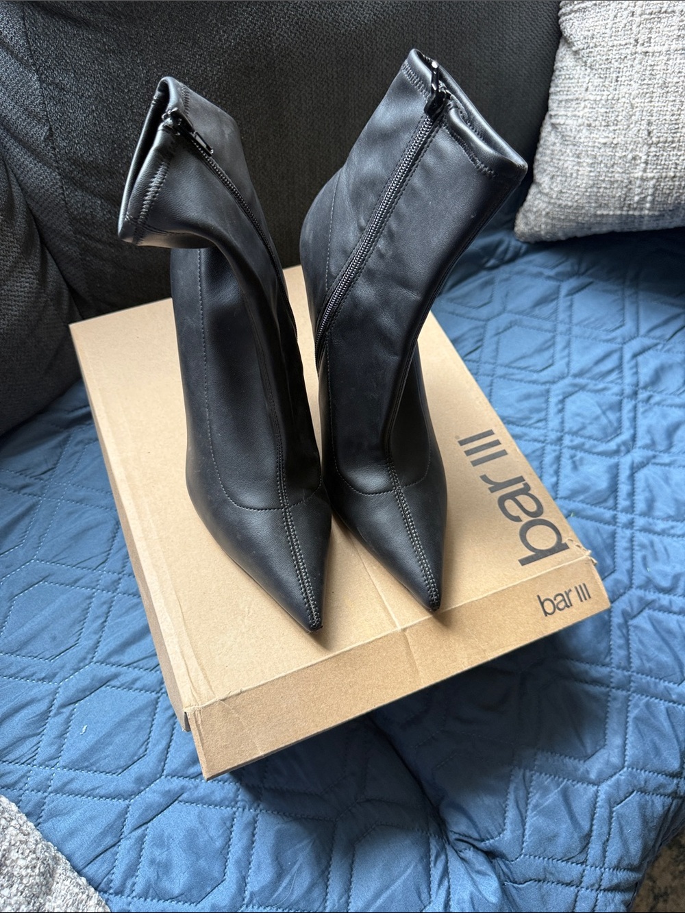 Bar III Black Pointed Toe Mid-Calf Heeled Booties